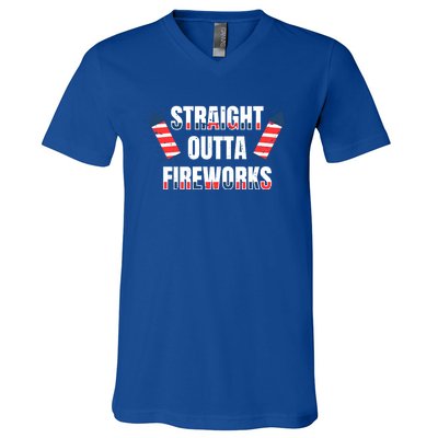 Straight Outta Fireworks Firecrackers 4th Of July Gift V-Neck T-Shirt