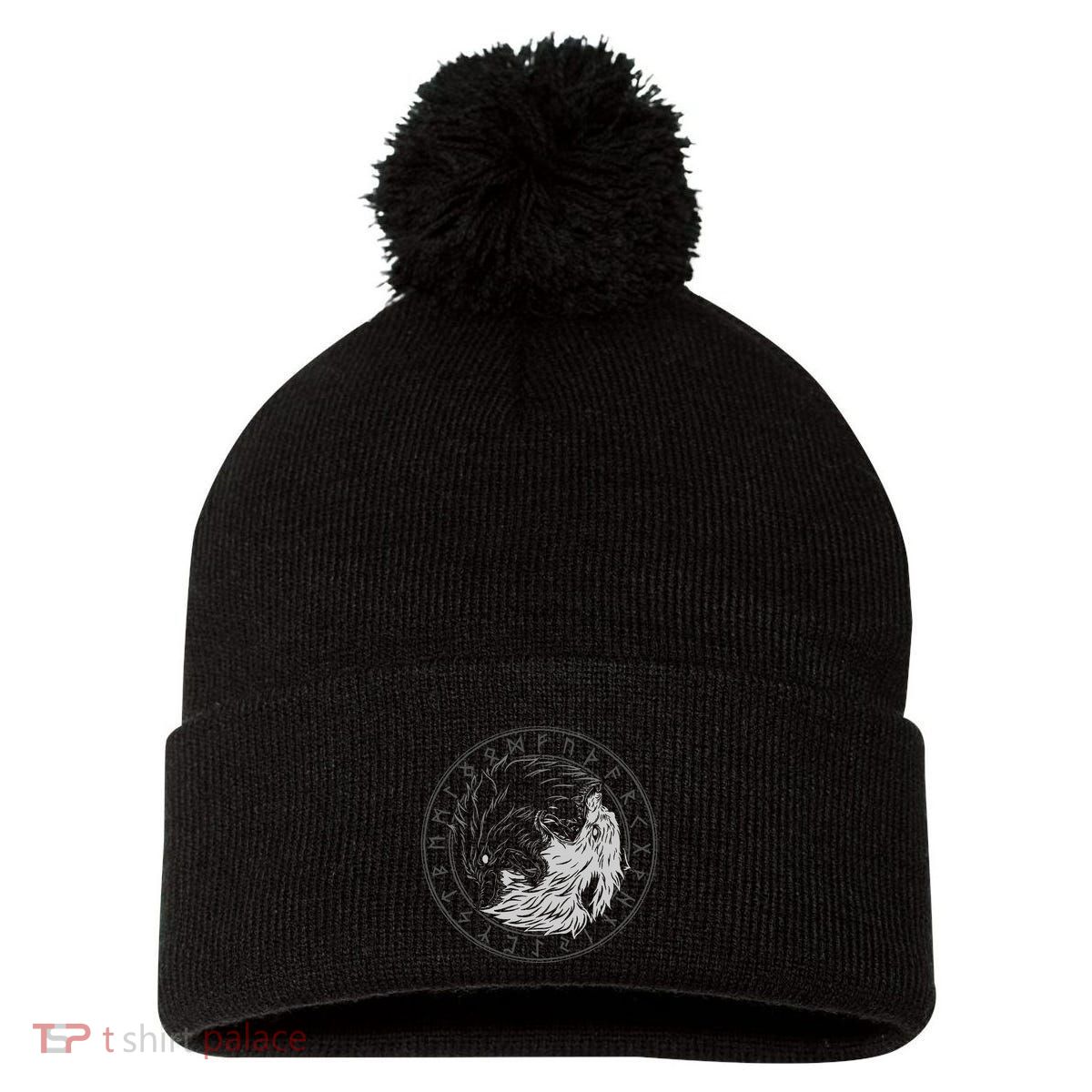 Sons Of Fenrir SköLl And Hati Ying Yang Wolf Pom Pom 12in Knit Beanie