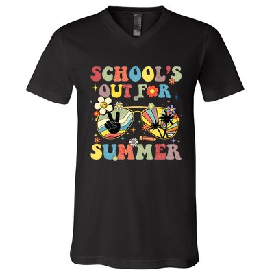 Schools Out For Summer Vibes Sunglasses Teacher V-Neck T-Shirt