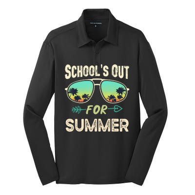 Schools Out For Summer Last Day Of School Student Teacher Silk Touch Performance Long Sleeve Polo