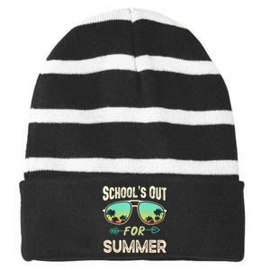 Schools Out For Summer Last Day Of School Student Teacher Striped Beanie with Solid Band