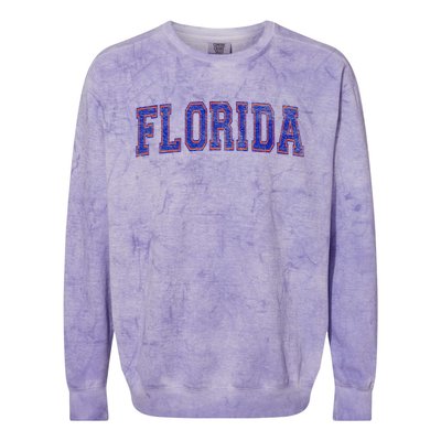 State Of Florida Varsity Blue Weathered Design Colorblast Crewneck Sweatshirt