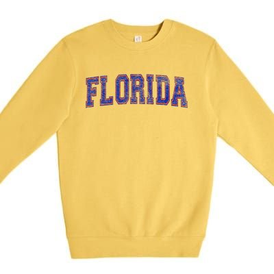 State Of Florida Varsity Blue Weathered Design Premium Crewneck Sweatshirt