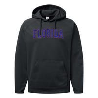 State Of Florida Varsity Blue Weathered Design Performance Fleece Hoodie