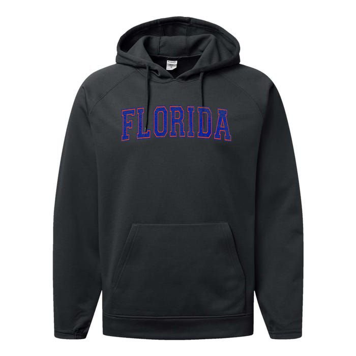 State Of Florida Varsity Blue Weathered Design Performance Fleece Hoodie