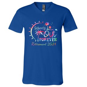 Schools Out Forever Retirement 2024 Retired Teacher V-Neck T-Shirt