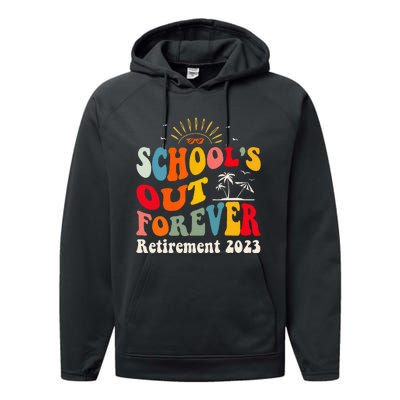 School's Out Forever Retired Teacher Groovy Retirement Performance Fleece Hoodie