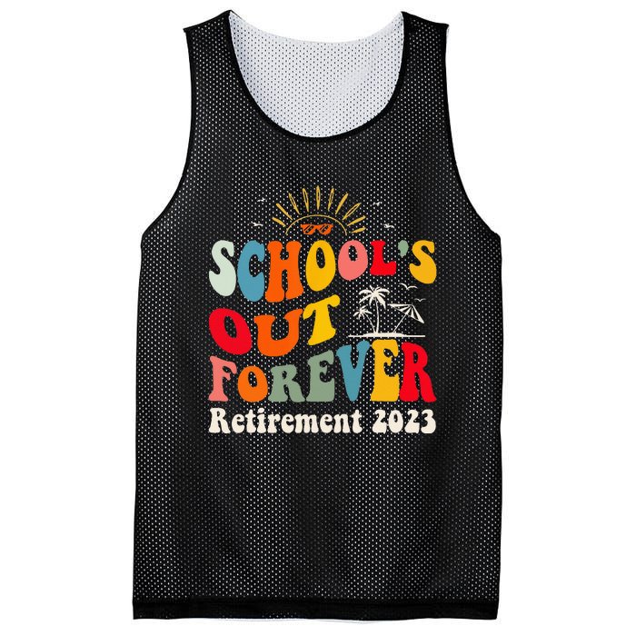 School's Out Forever Retired Teacher Groovy Retirement Mesh Reversible Basketball Jersey Tank