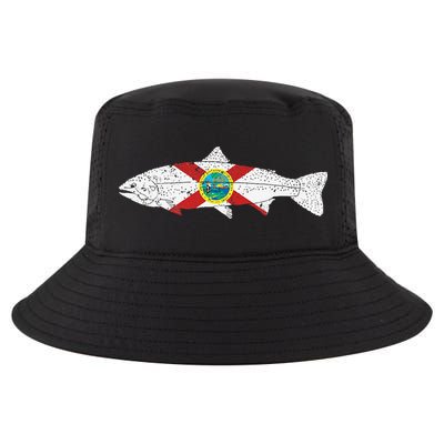 State Of Florida Fishing Flag Vintage Trout FL Cool Comfort Performance Bucket Hat