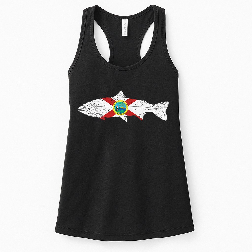 State Of Florida Fishing Flag Vintage Trout FL Womens Tank Top
