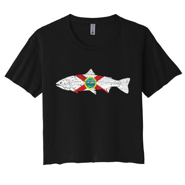 State Of Florida Fishing Flag Vintage Trout FL Crop Top