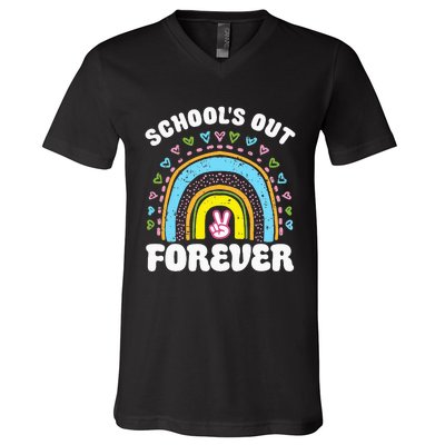 School's Out Forever Rainbow Teacher Retirement Teacher Life V-Neck T-Shirt