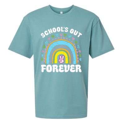 School's Out Forever Rainbow Teacher Retirement Teacher Life Sueded Cloud Jersey T-Shirt