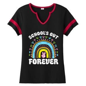 School's Out Forever Rainbow Teacher Retirement Teacher Life Ladies Halftime Notch Neck Tee