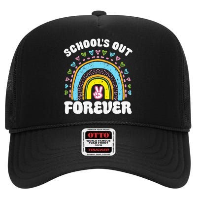 School's Out Forever Rainbow Teacher Retirement Teacher Life High Crown Mesh Back Trucker Hat