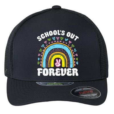 School's Out Forever Rainbow Teacher Retirement Teacher Life Flexfit Unipanel Trucker Cap