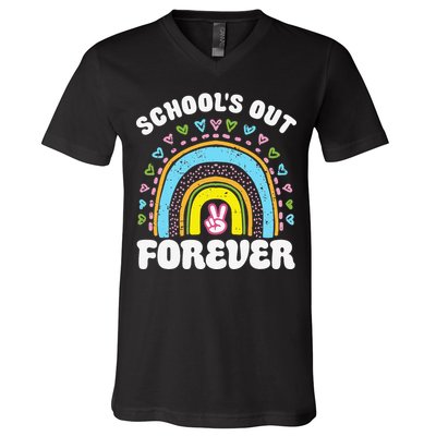 School's Out Forever Rainbow Teacher Retirement Teacher Life V-Neck T-Shirt