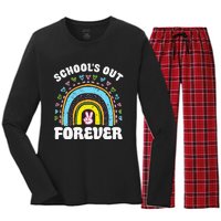 School's Out Forever Rainbow Teacher Retirement Teacher Life Women's Long Sleeve Flannel Pajama Set 