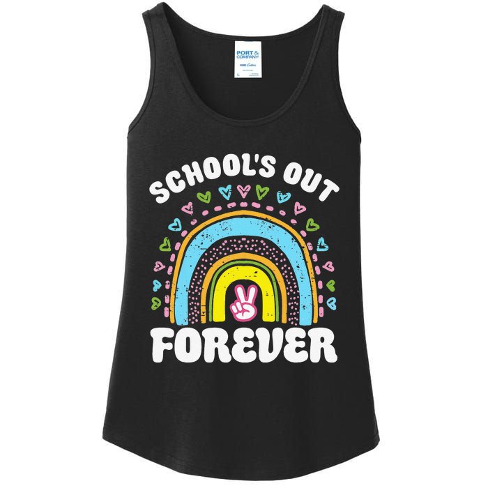 School's Out Forever Rainbow Teacher Retirement Teacher Life Ladies Essential Tank