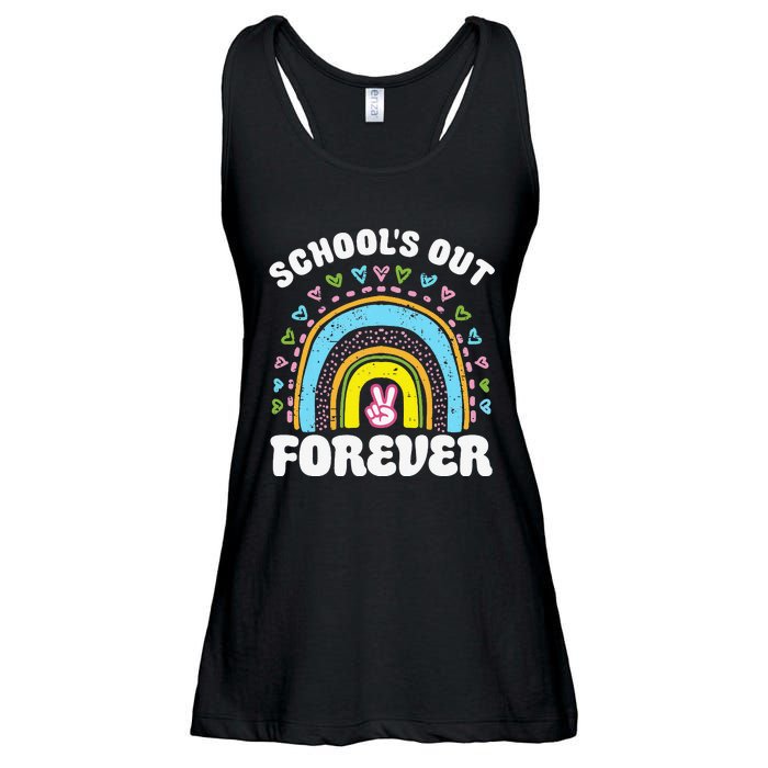 School's Out Forever Rainbow Teacher Retirement Teacher Life Ladies Essential Flowy Tank