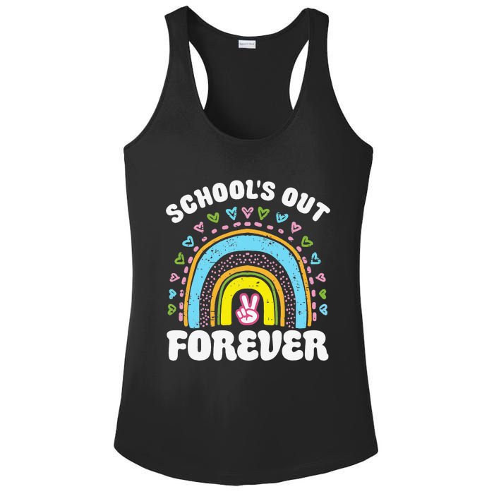 School's Out Forever Rainbow Teacher Retirement Teacher Life Ladies PosiCharge Competitor Racerback Tank