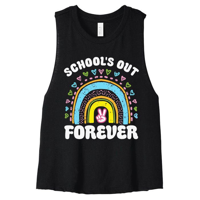 School's Out Forever Rainbow Teacher Retirement Teacher Life Women's Racerback Cropped Tank