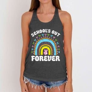 School's Out Forever Rainbow Teacher Retirement Teacher Life Women's Knotted Racerback Tank