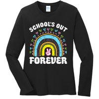 School's Out Forever Rainbow Teacher Retirement Teacher Life Ladies Long Sleeve Shirt