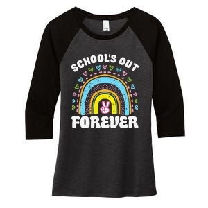 School's Out Forever Rainbow Teacher Retirement Teacher Life Women's Tri-Blend 3/4-Sleeve Raglan Shirt