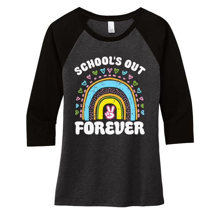 School's Out Forever Rainbow Teacher Retirement Teacher Life Women's Tri-Blend 3/4-Sleeve Raglan Shirt