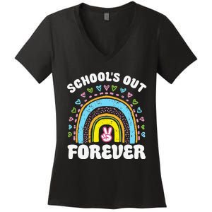 School's Out Forever Rainbow Teacher Retirement Teacher Life Women's V-Neck T-Shirt