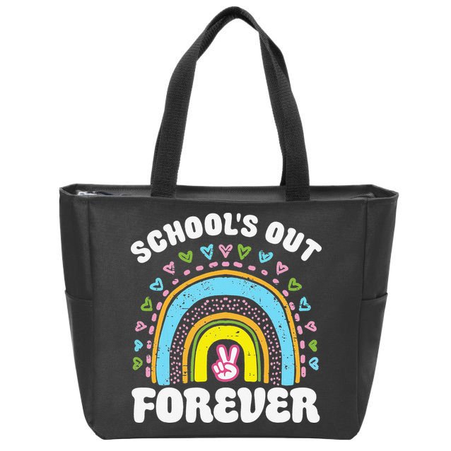 School's Out Forever Rainbow Teacher Retirement Teacher Life Zip Tote Bag