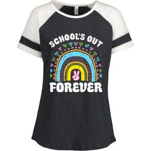 School's Out Forever Rainbow Teacher Retirement Teacher Life Enza Ladies Jersey Colorblock Tee