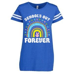 School's Out Forever Rainbow Teacher Retirement Teacher Life Enza Ladies Jersey Football T-Shirt