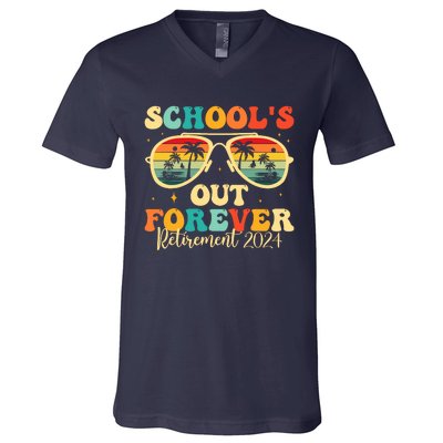 SchoolS Out Forever Retirement 2024 Retired Teacher V-Neck T-Shirt