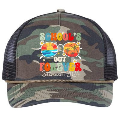 SchoolS Out Forever Retired Teacher Retirement 2024 Retro Rope Trucker Hat Cap