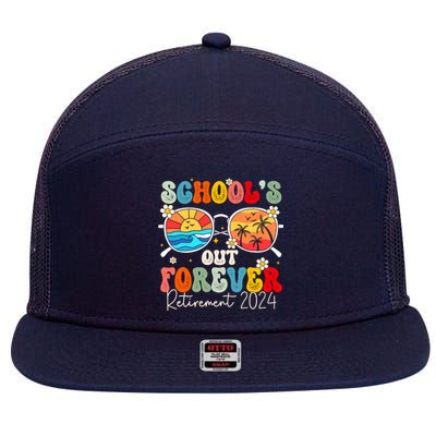 SchoolS Out Forever Retired Teacher Retirement 2024 7 Panel Mesh Trucker Snapback Hat