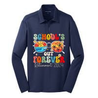 SchoolS Out Forever Retired Teacher Retirement 2024 Silk Touch Performance Long Sleeve Polo