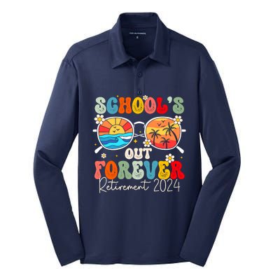 SchoolS Out Forever Retired Teacher Retirement 2024 Silk Touch Performance Long Sleeve Polo