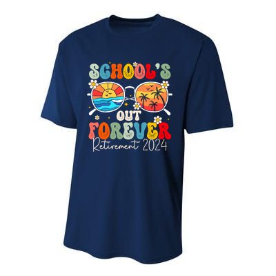 SchoolS Out Forever Retired Teacher Retirement 2024 Performance Sprint T-Shirt