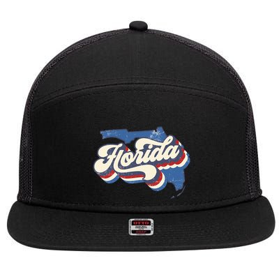 State Of Florida Retro Logo 7 Panel Mesh Trucker Snapback Hat