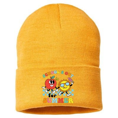 Schools Out For Summer Graduation Teacher Retro Groovy Sustainable Knit Beanie