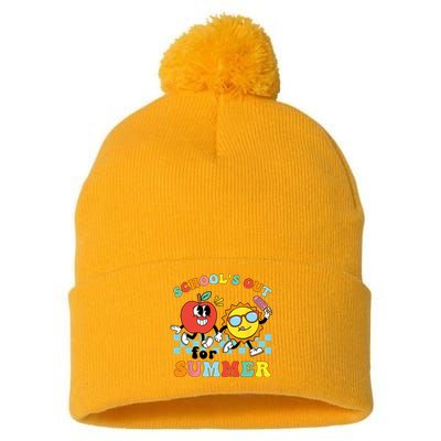 Schools Out For Summer Graduation Teacher Retro Groovy Pom Pom 12in Knit Beanie