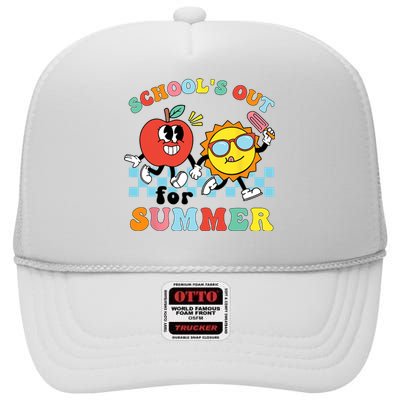 Schools Out For Summer Graduation Teacher Retro Groovy High Crown Mesh Back Trucker Hat