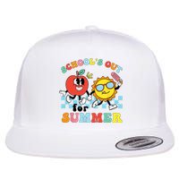 Schools Out For Summer Graduation Teacher Retro Groovy Flat Bill Trucker Hat