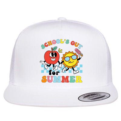 Schools Out For Summer Graduation Teacher Retro Groovy Flat Bill Trucker Hat