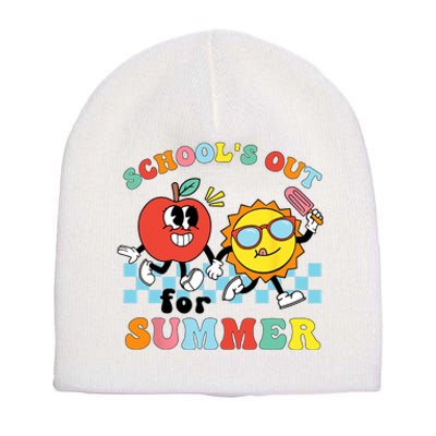 Schools Out For Summer Graduation Teacher Retro Groovy Short Acrylic Beanie