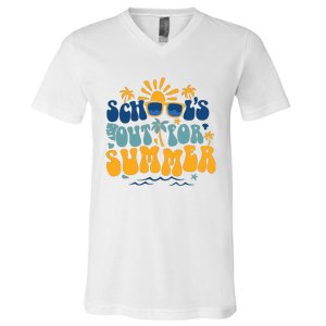 Schools Out For Summer Vacation Retro Last Day Of School V-Neck T-Shirt