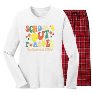 Schools Out Forever Gift Retired Teacher Retirement 2024 Women's Long Sleeve Flannel Pajama Set 