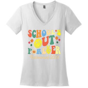 Schools Out Forever Gift Retired Teacher Retirement 2024 Women's V-Neck T-Shirt